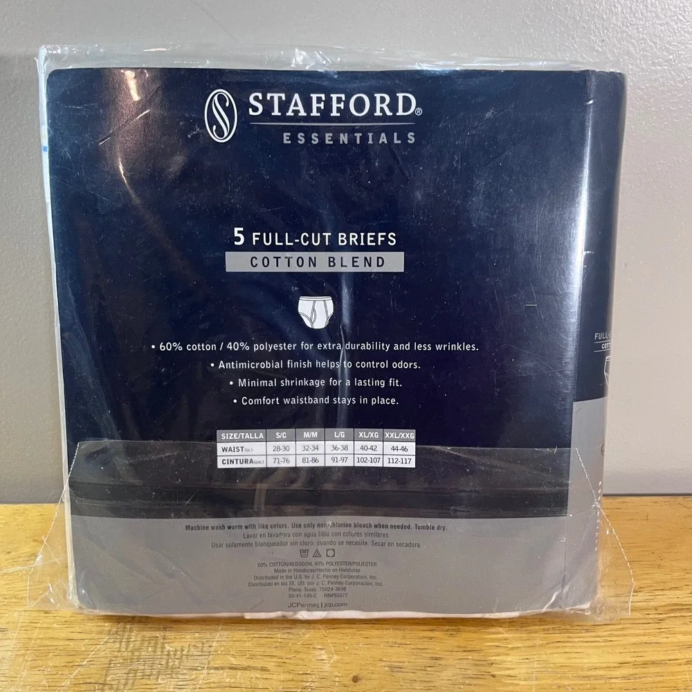 Stafford Essentials 5 Pack Full-Cut Briefs White Medium 32-34 Cotton Blend Vtg